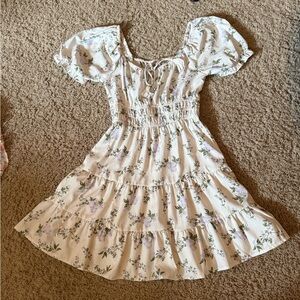 White and Purple Floral Dress- size M